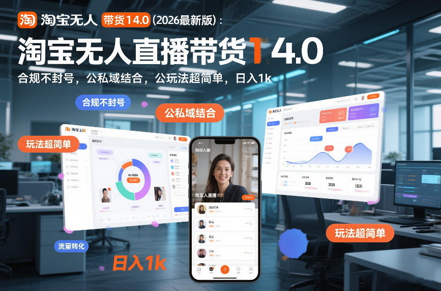 淘宝无人直播带货14.0(2026最新版)：合规不封号，公私域结合，玩法超简单，日入1k+【揭秘】-谷进海小站