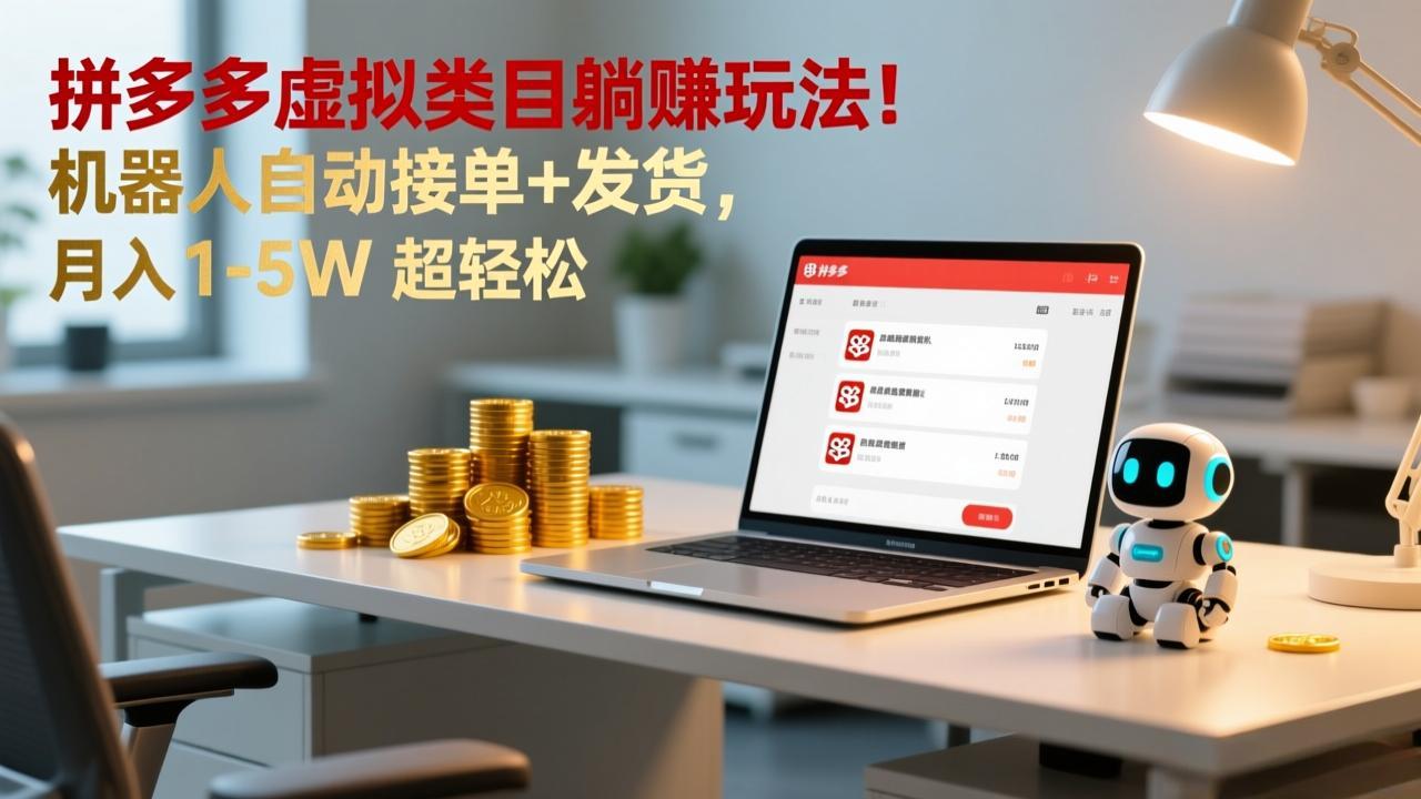 多多虚拟类目躺赚玩法！机器人自动接单+发货，月入 1-5W 超轻松-谷进海小站