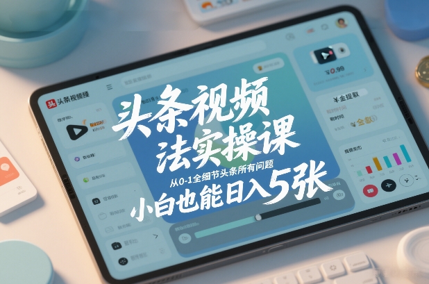 头条视频玩法实操课，从0-1全细节头条所有问题，小白也能日入5张-谷进海小站