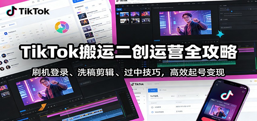 TikTok搬运二创运营全攻略：刷机登录、洗稿剪辑 、过中技巧，高效起号变现-谷进海小站