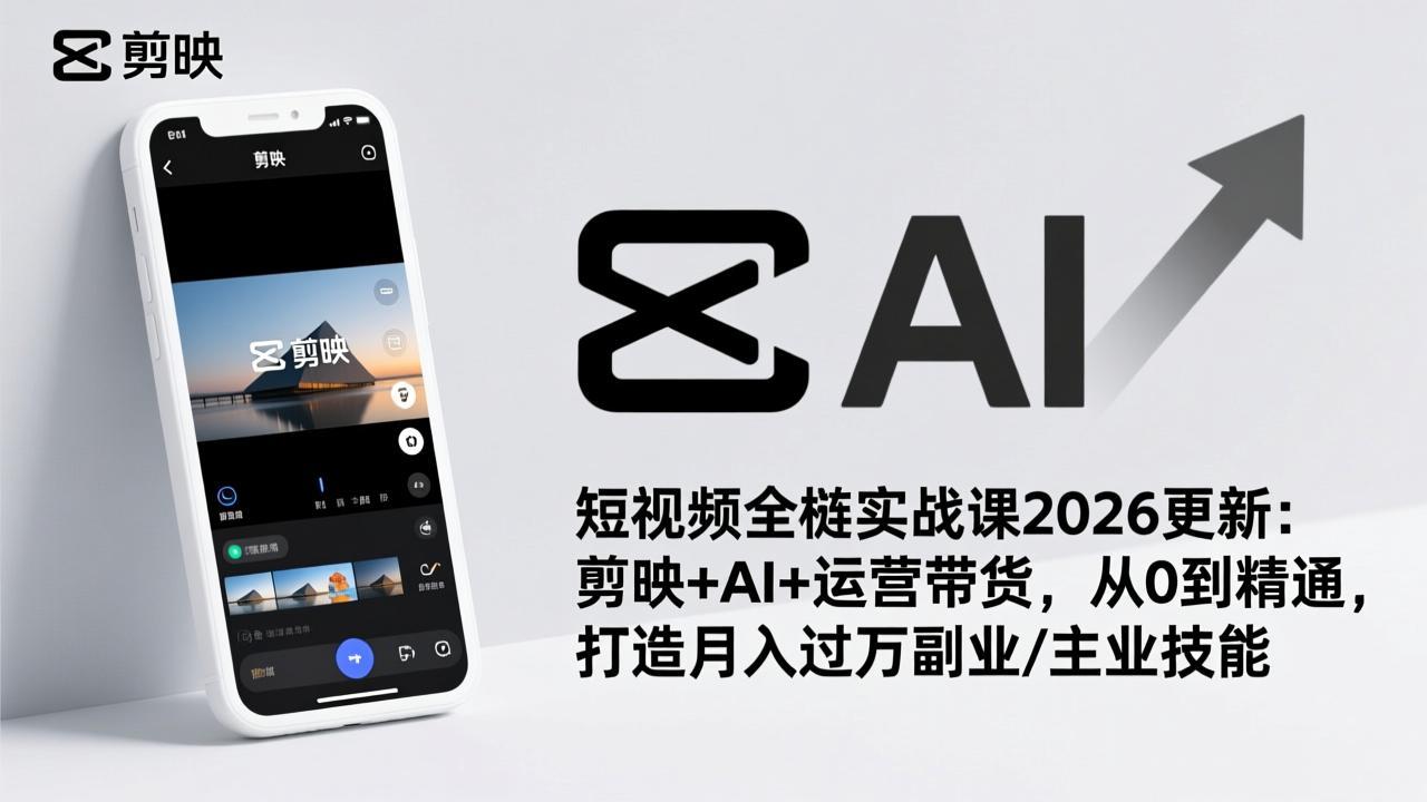 短视频全栈实战课2026更新：剪映+AI+运营带货，从0到精通，打造月入过万副业/主业技能-谷进海小站