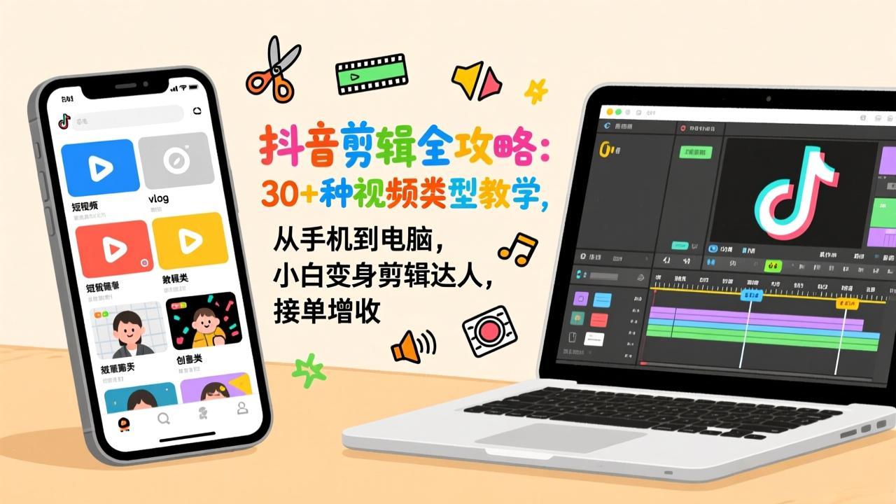 抖音剪辑全攻略：30+种视频类型教学，从手机到电脑，小白变身剪辑达人，接单增收-谷进海小站