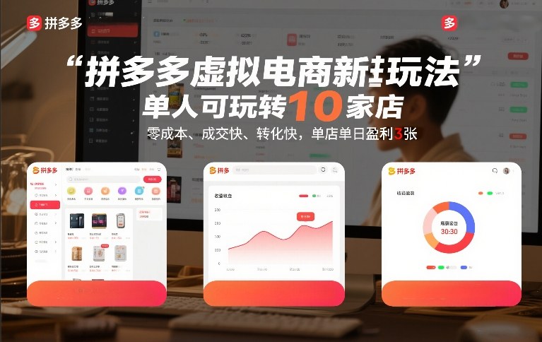 拼多多虚拟电商新玩法，单人可玩转10家店，零成本、成交快、转化快，单店单日盈利3张【揭秘】-谷进海小站