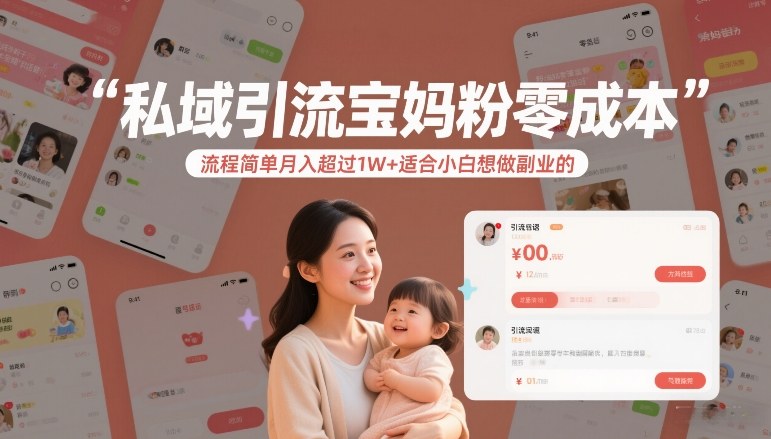 私域引流宝妈粉零成本流程简单月入超过1W+适合小白想做副业的-谷进海小站