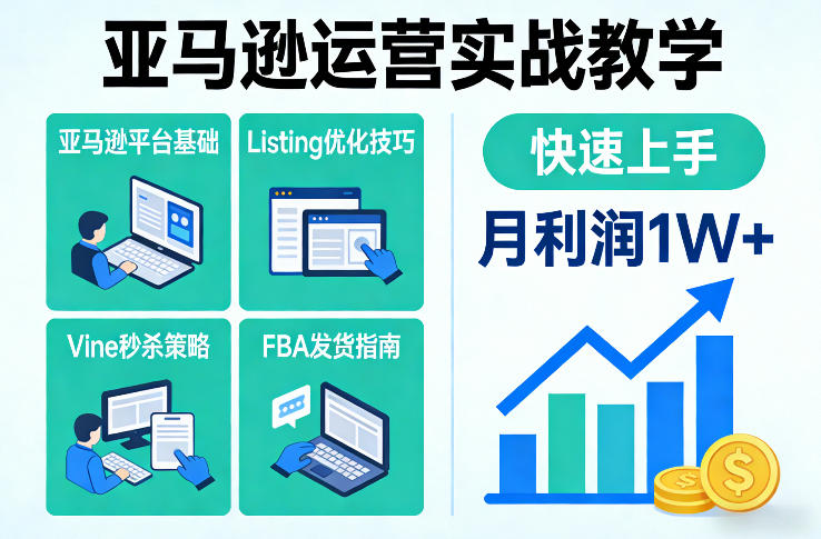 亚马逊运营实战教学，亚马逊平台+Listing优化+Vine秒杀+FBA发货等，快速上手，实现店铺月利润1W-谷进海小站