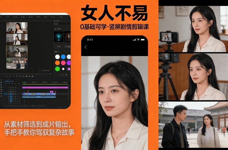 0基础可学！《女人不易》竖屏剧情剪辑课，从素材筛选到成片输出，手把手教你驾驭复杂故事-谷进海小站