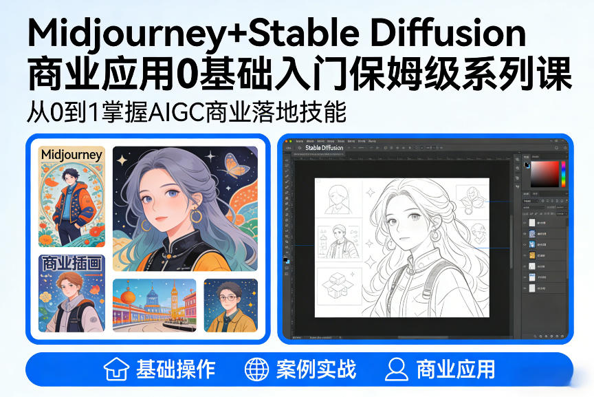 AIGC商业应用Midjourney+Stable Diffusion教程，0基础入门保姆级系列课-谷进海小站