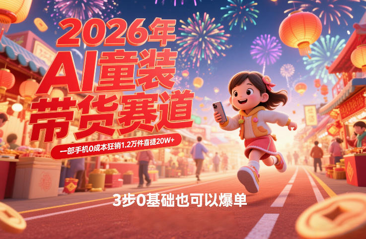 AI童装新春带货赛道，一部手机0成本狂销1.2万件喜提20W+，3步0基础也可以爆单-谷进海小站