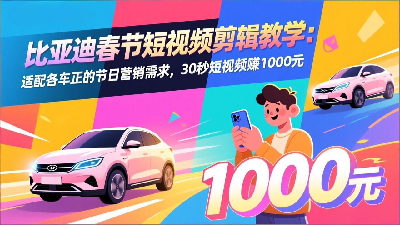 比亚迪春节短视频剪辑教学：适配各车企的节日营销需求，30秒短视频赚1000元-谷进海小站