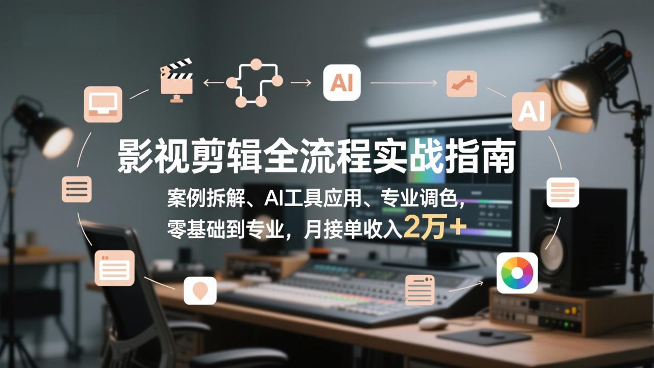 影视剪辑全流程实战指南，案例拆解、AI工具应用、专业调色，零基础到专业，月接单收入2万+-谷进海小站