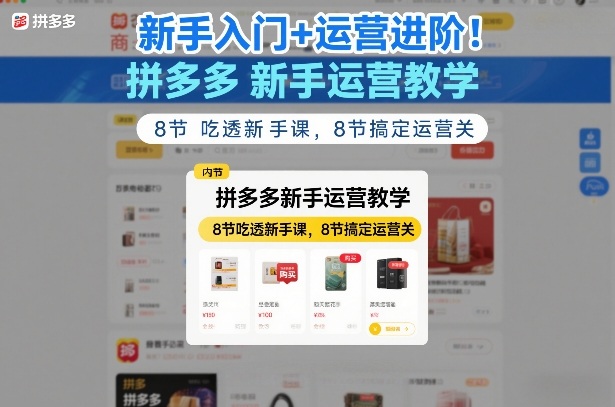 新手入门+运营进阶！拼多多新手运营教学，8节吃透新手课，8节搞定运营关-谷进海小站