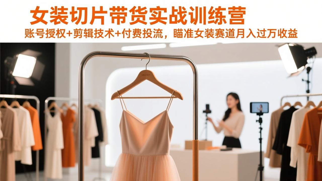 女装切片带货实战训练营，账号授权+剪辑技术+付费投流，瞄准女装赛道月入过万收益-谷进海小站