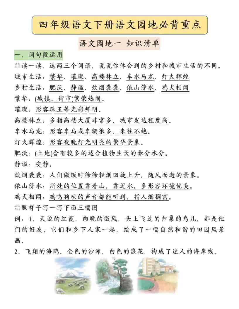 四年级下语文园地必背重点考点总结-谷进海小站