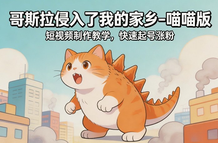 哥斯拉侵入了我的家乡–喵喵版短视频制作教学，快速起号涨粉-谷进海小站
