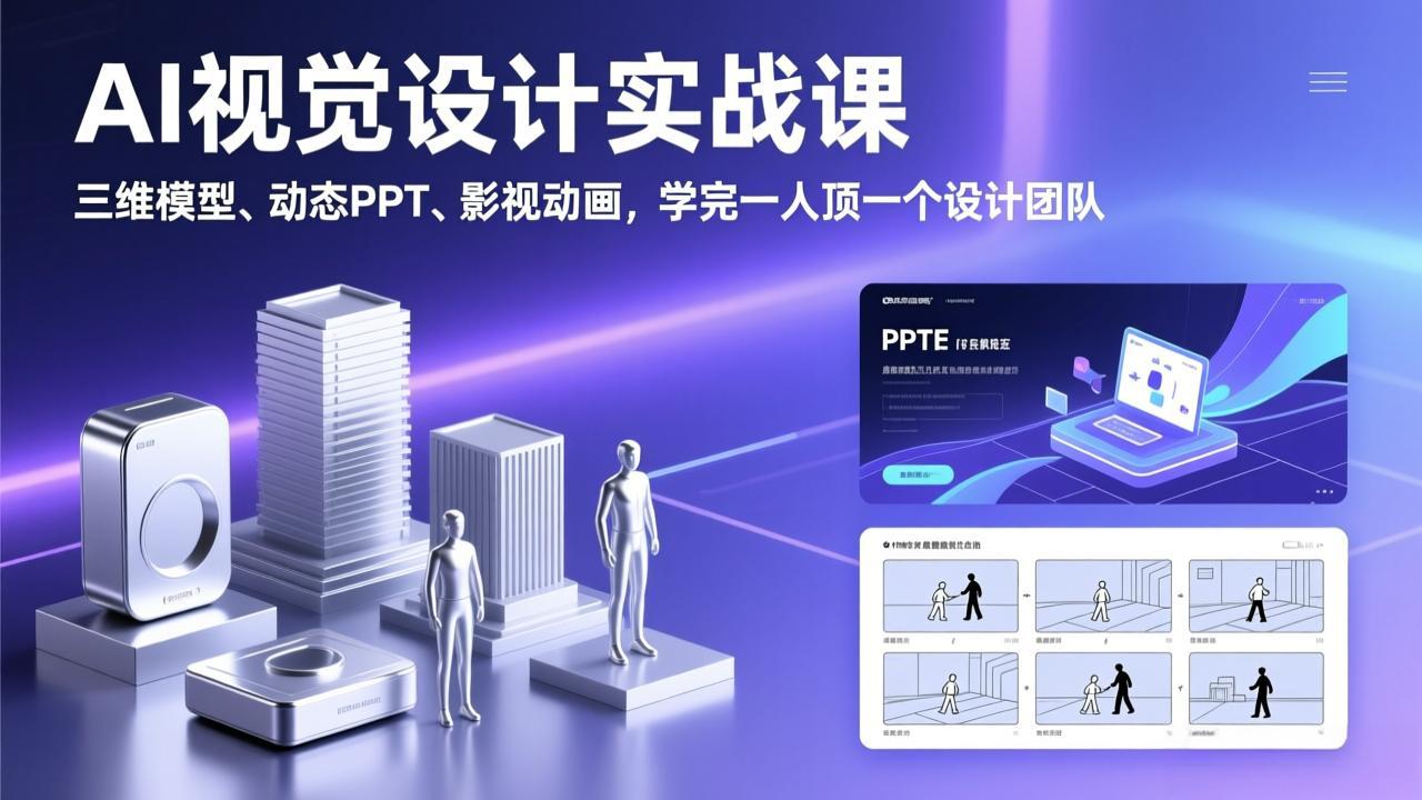 AI视觉设计实战课，三维模型、动态PPT、影视动画，学完一人顶一个设计团队-谷进海小站