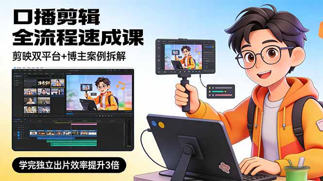 口播剪辑全流程速成课，剪映双平台+博主案例拆解，学完独立出片效率提升3倍-谷进海小站