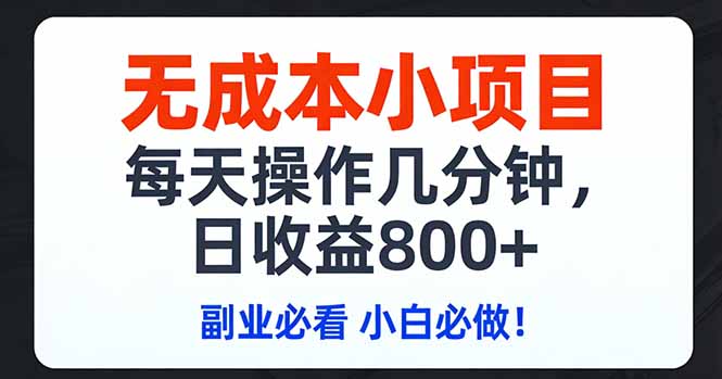 无成本小项目,每天操作几分钟,日收益800+ 副业必看 小白必做！-谷进海小站