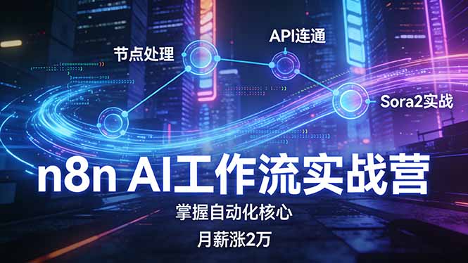 n8n AI工作流实战营，节点处理+API连通+Sora2实战，掌握自动化核心月薪涨2万-谷进海小站