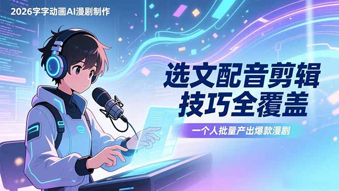 2026字字动画AI漫剧制作-1期,选文配音剪辑技巧全覆盖,一个人就能批量产出爆款漫剧-谷进海小站