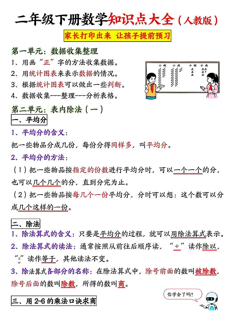 二年级下数学全册重点知识归纳《人教版》-谷进海小站