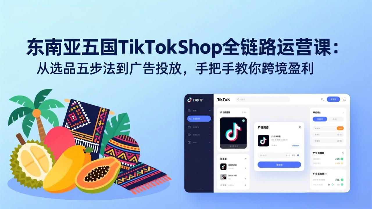 东南亚五国TikTok Shop全链路运营课：从选品五步法到广告投放，手把手教你跨境盈利-谷进海小站