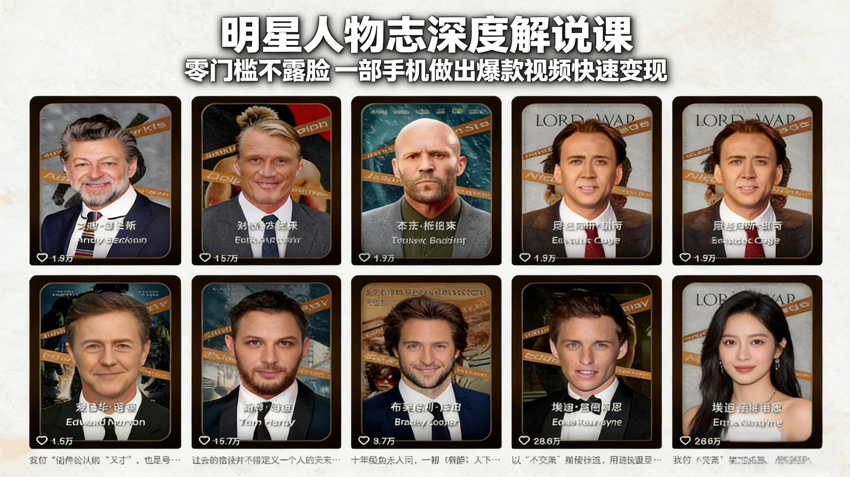 明星人物志深度解说课：零门槛不露脸，一部手机做出爆款视频快速变现-谷进海小站