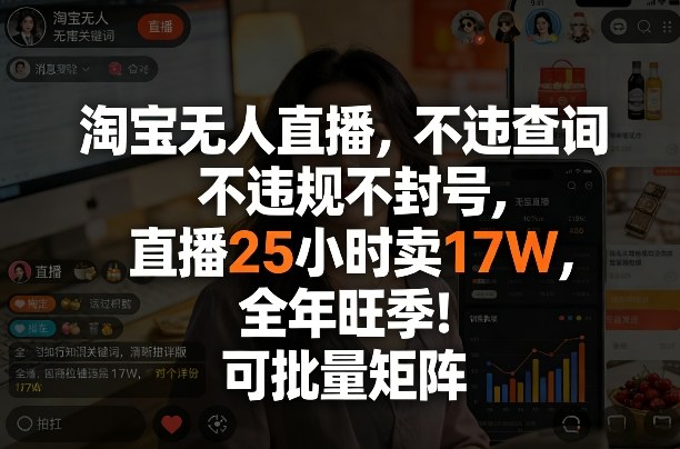 淘宝无人直播，不违规不封号，直播25小时卖17W，全年旺季！可批量矩阵【揭秘】-谷进海小站