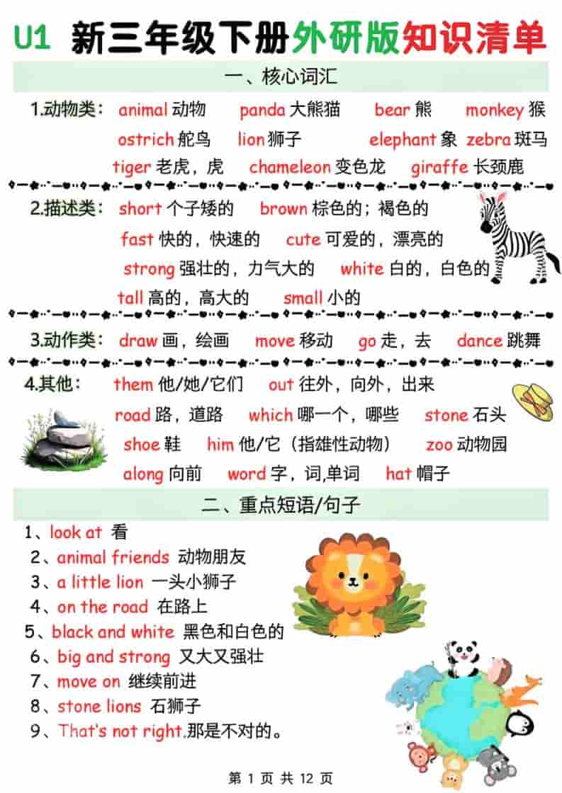 三年级下英语Unit1-6知识清单《外研版（三起）》-谷进海小站