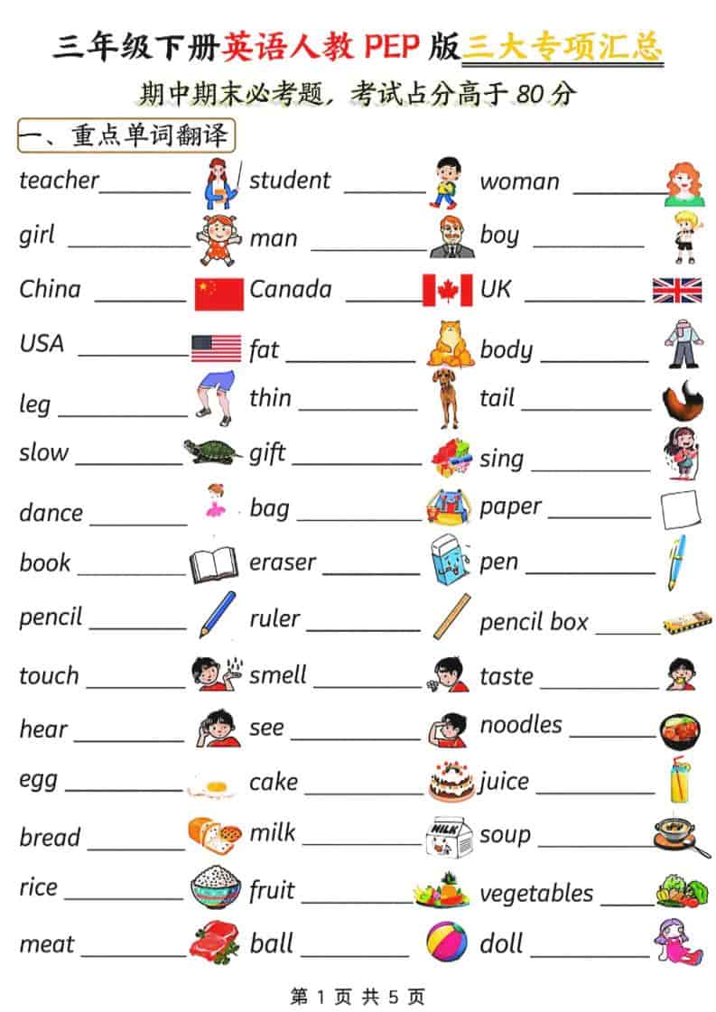 三年级下英语三大专项汇总《人教PEP版》-谷进海小站