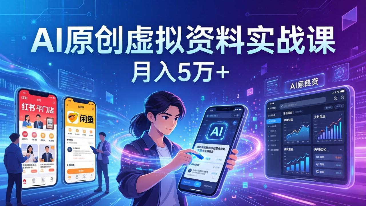AI原创虚拟资料实战课：2026新机会，小红书闲鱼开店，普通人用AI轻松变现，月入5万+-谷进海小站