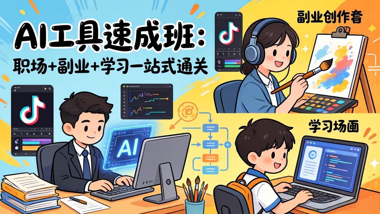 AI工具速成班：职场+副业+学习一站式通关，20+爆款类型+剪映技巧+抖音算法，0基础快速上手-谷进海小站