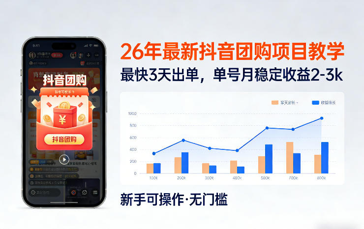 26年最新抖音团购项目教学，0门槛，最快3天出单，单号月稳定收益2-3k(更新3月19日)-谷进海小站