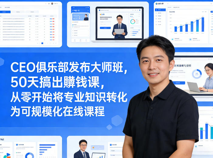 CEO俱乐部发布大师班，50天搞出賺钱课，从零开始将专业知识转化为可规模化在线课程-谷进海小站