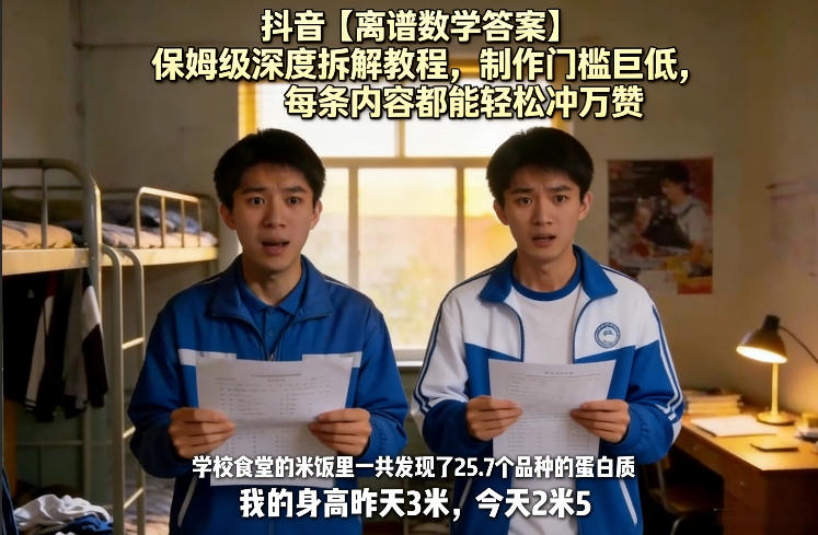 抖音【离谱数学答案】保姆级深度拆解教程，制作门槛巨低，每条内容都能轻松冲万赞，附详细步骤-谷进海小站