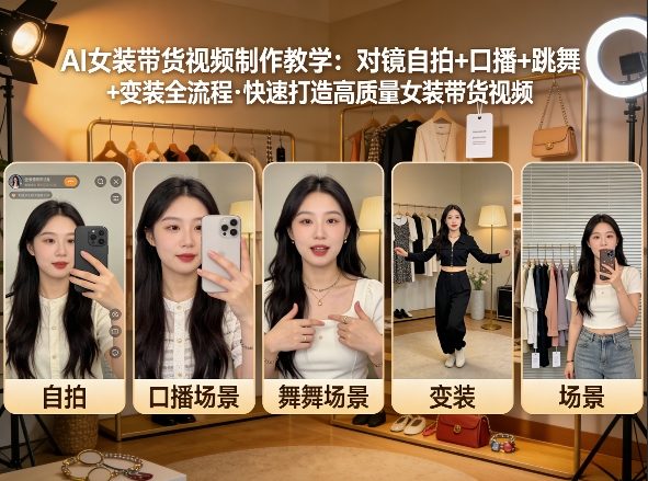 AI女装带货视频制作教学，对镜自拍、口播、跳舞、变装全流程，快速打造高质量女装带货视频-谷进海小站