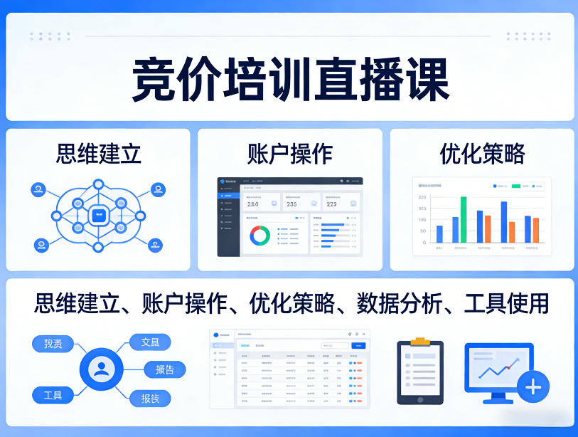 竞价培训直播课，覆盖思维建立、账户操作、优化策略、数据分析、工具使用等，全方位提升效果-谷进海小站