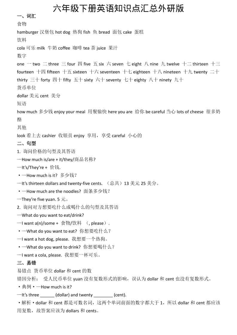 六年级下英语知识点汇总《外研版》-谷进海小站