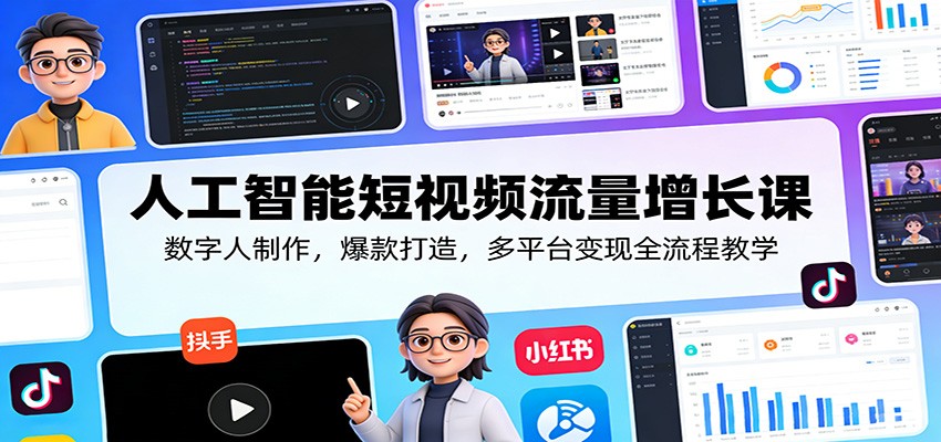 人工智能短视频流量增长课：数字人制作，爆款打造，多平台变现全流程教学-谷进海小站