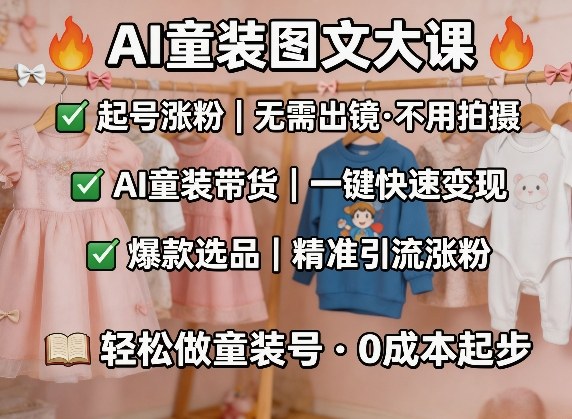 AI童装图文剪辑，某社群童装图文大课，起号涨粉、AI童装带货、爆款选品，无需出镜和拍摄-谷进海小站