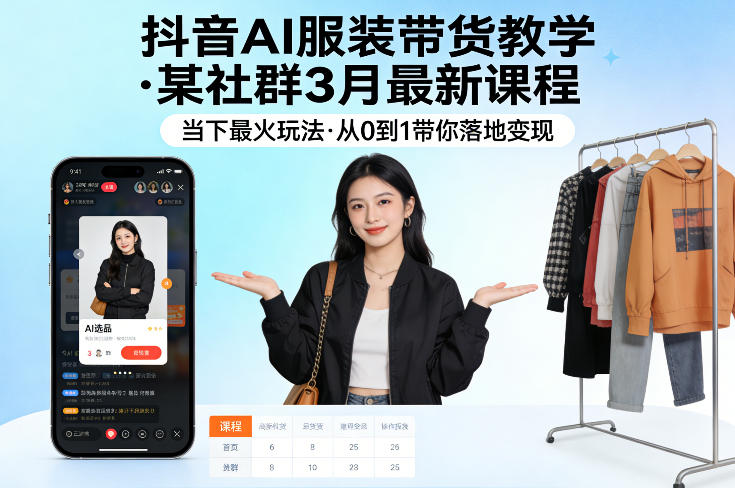 抖音AI服装带货教学，某社群3月最新课程，当下最火玩法，从0到1带你落地变现-谷进海小站