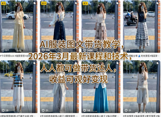 AI服装图文带货教学，2026年3月最新课程和技术，人人都可做带货达人，收益可观好变现-谷进海小站