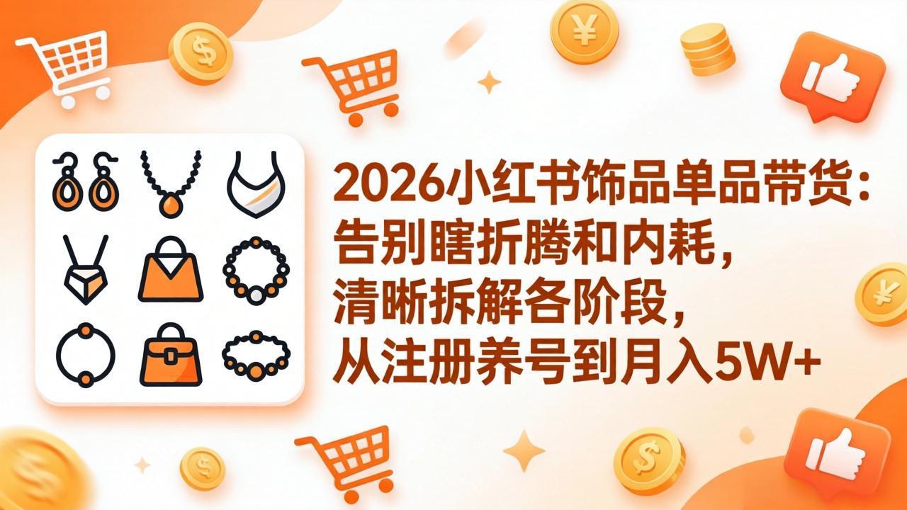 2026小红书饰品单品带货：告别瞎折腾和内耗，清晰拆解各阶段，从注册养号到月入5W+-谷进海小站