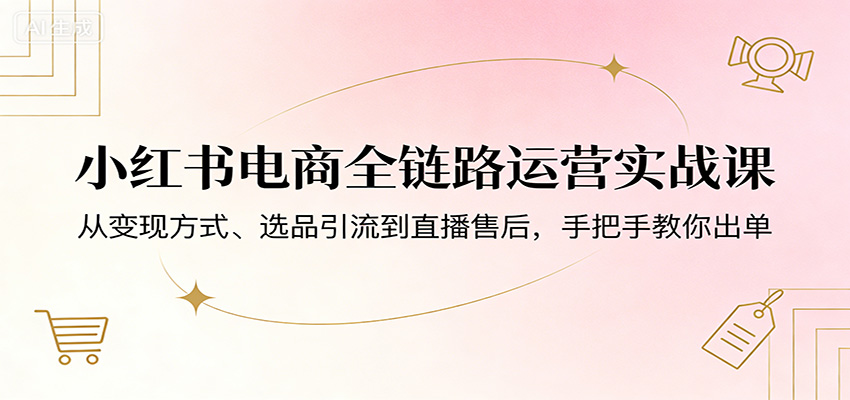 小红书电商全链路运营实战课：从变现方式、选品引流到直播售后，手把手教你出单-谷进海小站