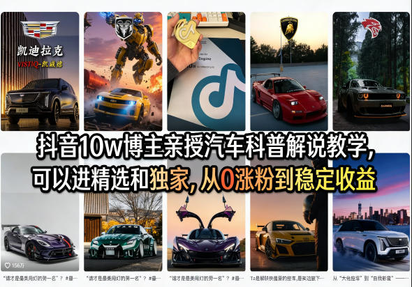 抖音10w博主亲授汽车科普解说教学，可以进精选和独家，从0涨粉到稳定收益(详细视频课程+1T素材)-谷进海小站
