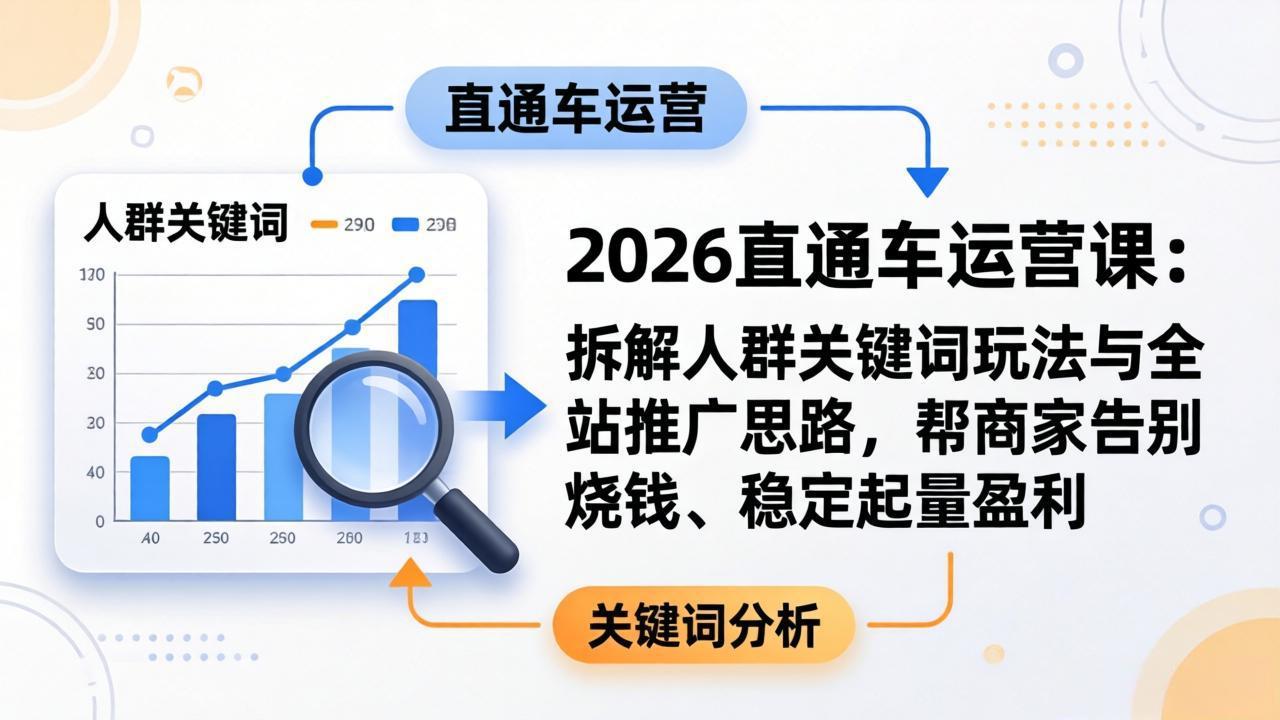 2026直通车运营课：拆解人群关键词玩法与全站推广思路，帮商家告别烧钱、稳定起量盈利-谷进海小站
