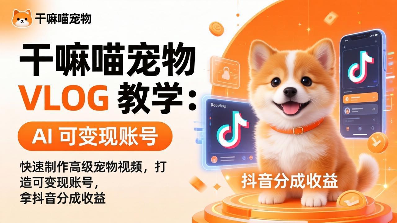 干嘛喵宠物 VLOG 教学：AI 快速制作高级宠物视频，打造可变现账号，拿抖音分成收益-谷进海小站