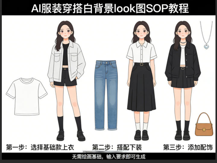 AI服装穿搭白背景look图SOP教程，不用会画画，提几句具体要求，AI就能还你一个奇迹-谷进海小站