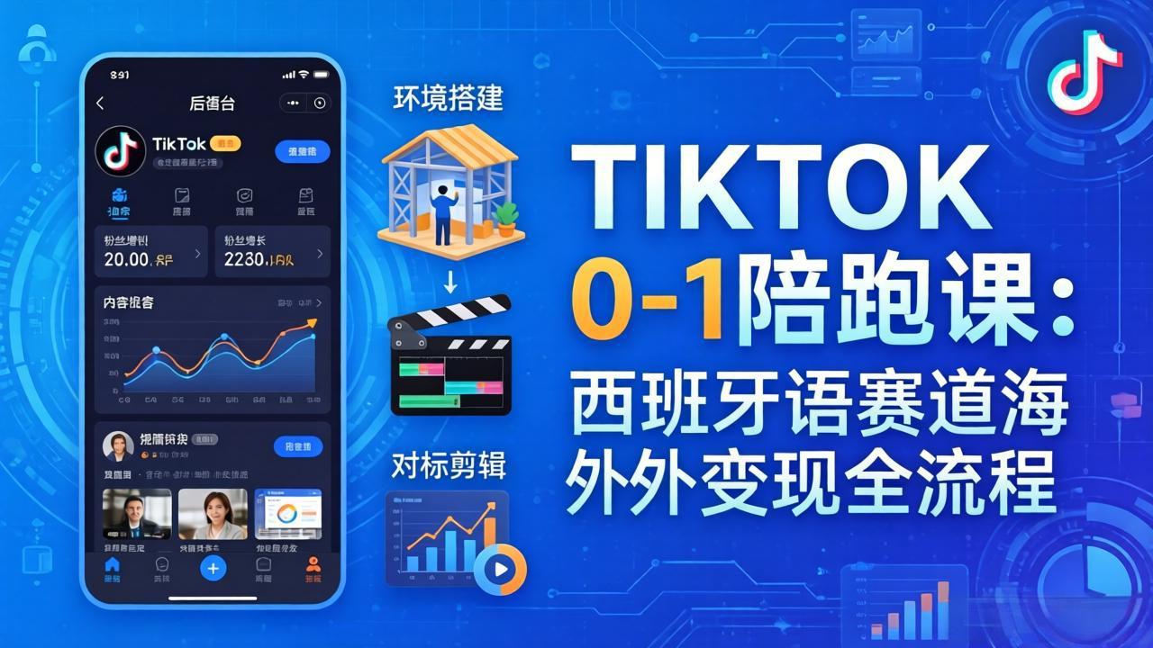 TIKTOK 0-1 陪跑课：从环境搭建到刷对标剪辑，西班牙语赛道海外变现全流程-谷进海小站
