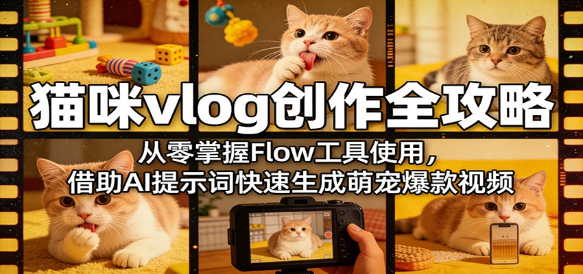 猫咪vlog创作全攻略：从零掌握Flow工具使用，借助AI提示词快速生成萌宠爆款视频-谷进海小站