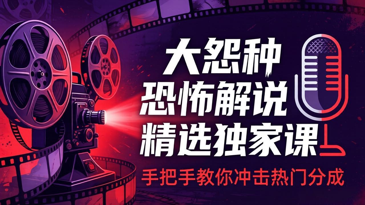 大怨种恐怖解说精选独家课：电影下载+文案配音+片头封面，手把手教你冲击热门分成-谷进海小站